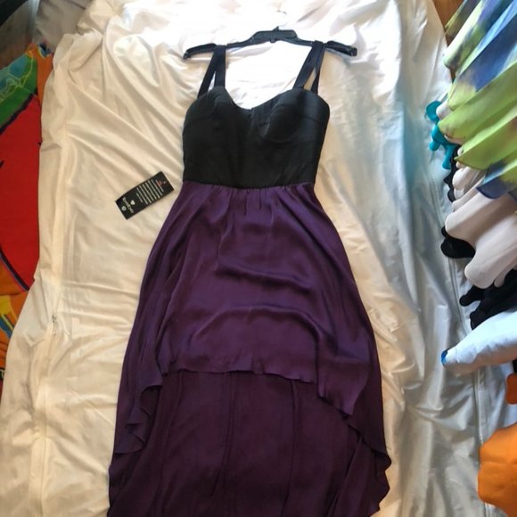 bebe Dresses Nwt Purple And Black High Low Bebe Dress Poshmark